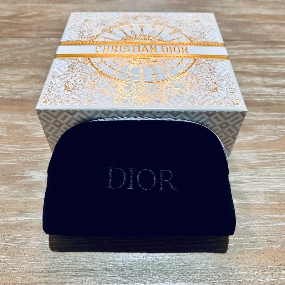 Dior Beauty Black Velour Women's Makeup and Travel Accessory Bag with Gift Box